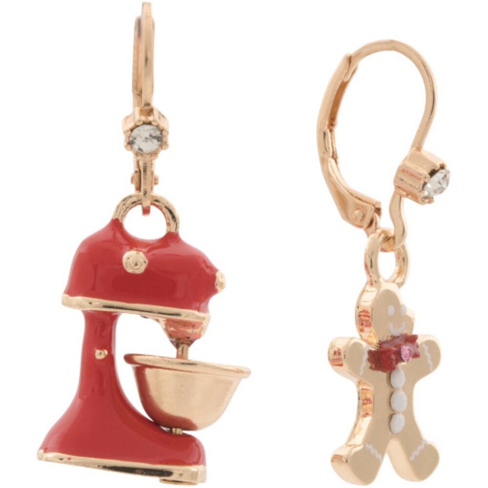 NEW Betsey Johnson Gingerbread Mixer Mismatched Earrings Holiday Festive